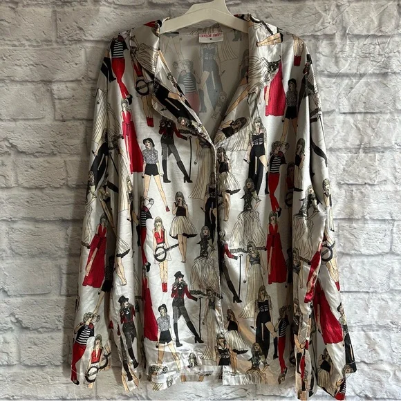 PREOWNED TAYLOR SWIFT SILKY ERAS TOUR TAYLORS VERSION RED PAJAMAS PJS WOMENS XL - Picture 7 of 9